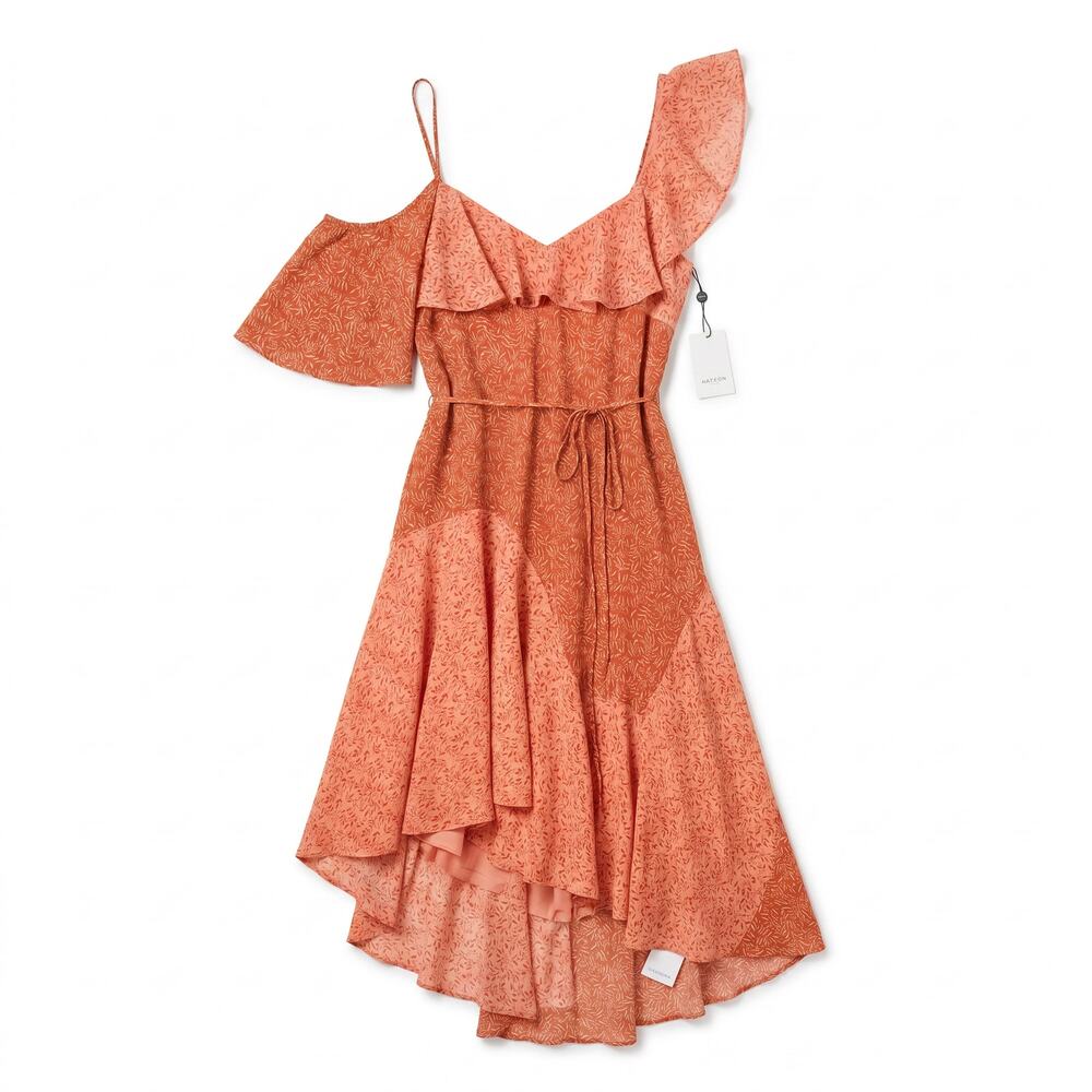 NWT Joie Hacinthia 100% Silk Asymmetric Ruffle Dress Cinnamon